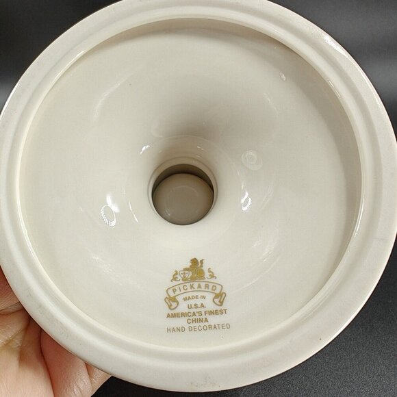 Pickard China Hand Decorated Poinsettia Candle Stick Holder Set 2 Porcelain USA - Picture 6 of 13